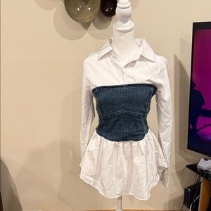 White Shirt with Denim Corset